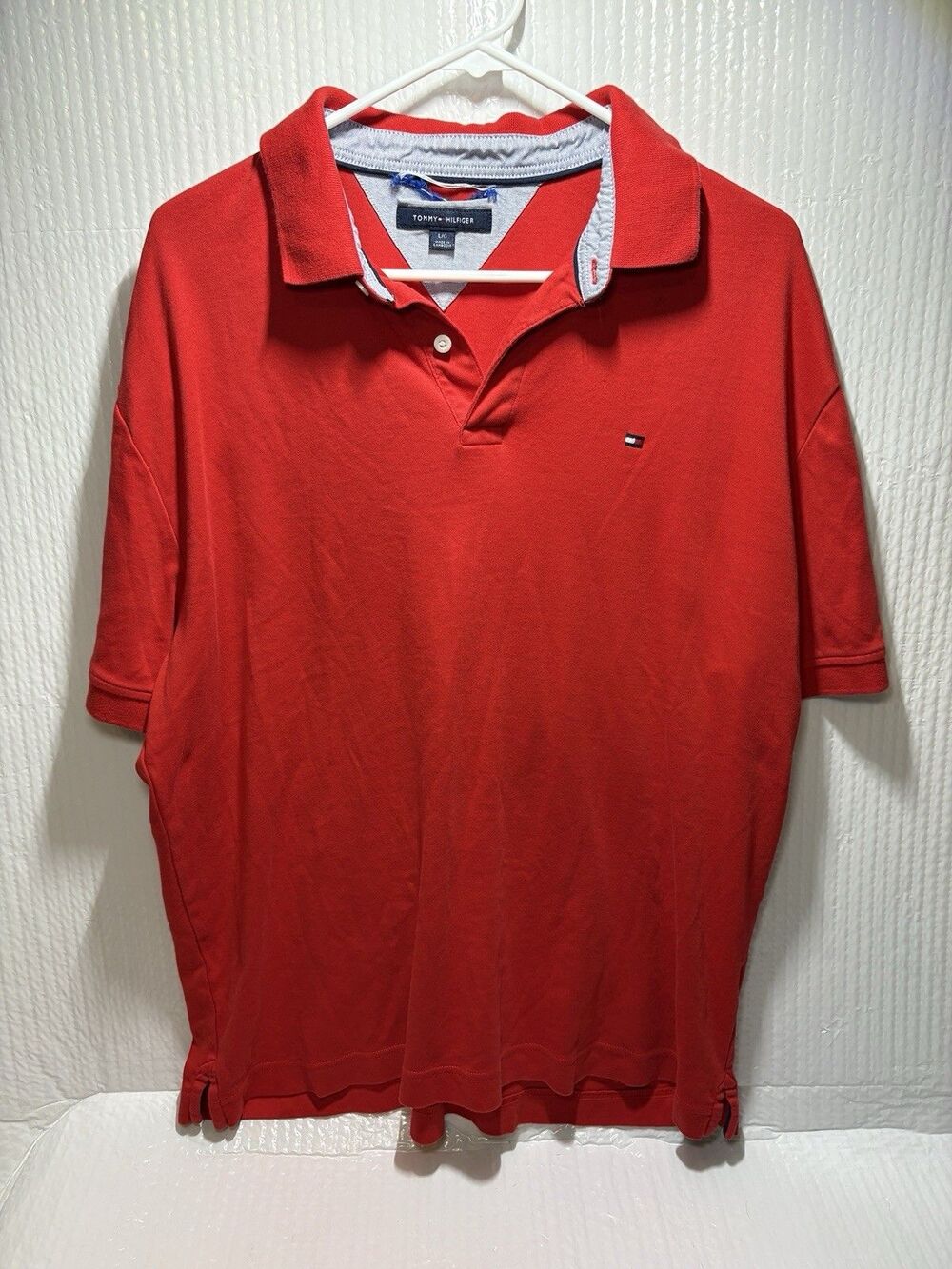 Tommy Hilfiger Lg Embroidered Logo Embossed Buttons Short Sleeve Red Polo